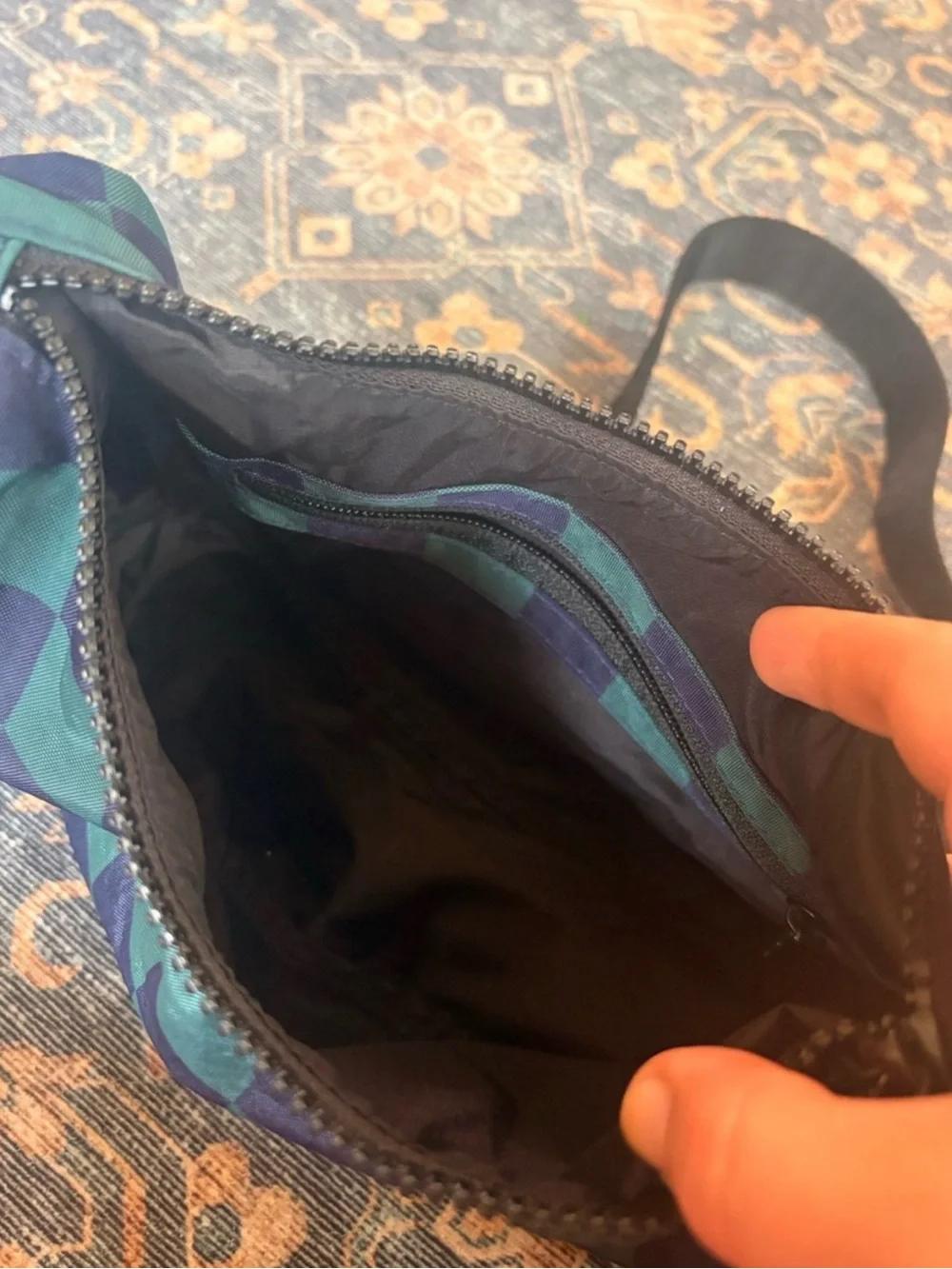 BAGGU Green and Navy Checkerboard Crossbody Bag Mini